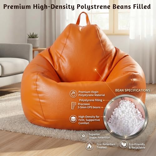 Image of KAM'S LIEU Leatherette Bean Bag Chair with Footrest | Filled with EPS Beans | Comfortable Sofa for Living Room & Bedroom | 4XL Size, Easy to Clean Color- (Orange)