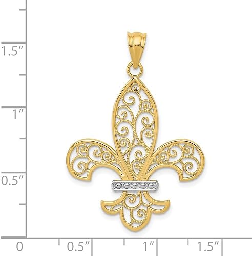 Miniatura 3 de Diamond2Deal Colgante de flor de Lis de Filigrana chapada en oro amarillo de 14 k y rodio, joyería fina para mujer (L- 1.575 in W- 0.984 in)