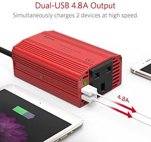 BESTEK 300W Power Inverter DC 12V to 230V AC Converter with AC Outlet and 4.8A Dual USB Car Charger - Image 4