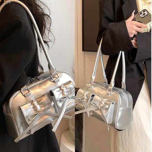 Image of Juoxeepy Ita Bag Cute Bow Purse Aesthetic Japanese Shoulder Bag Faux Leather Tote Bag Y2k Red Handbag Purse
