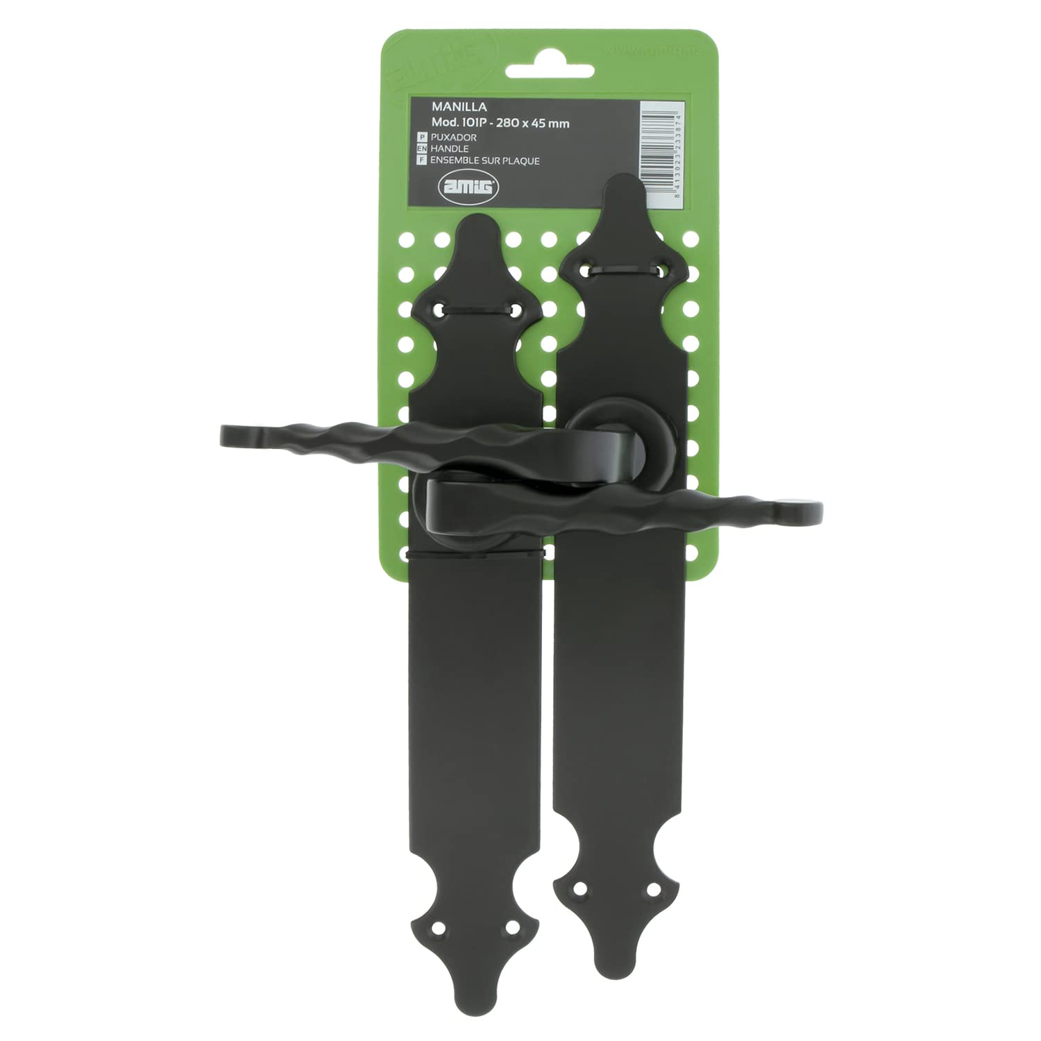 Maniglie Porta Rustiche Amig - Set In Zamak Nero Con Placca Acciaio, Stile Forgiatura A Mano - Foto 2