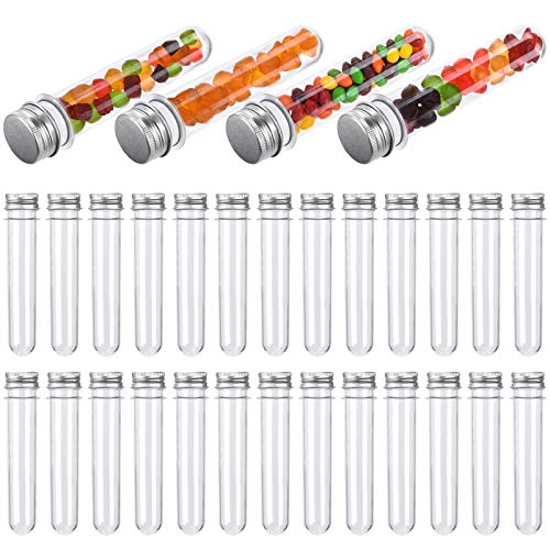KINDPMA 30PCS Tube à Essai en Plastique Transparent avec Bouchon à Vis 45ml Bouteille Sensorielle Vide Tubes à Essais de Laboratoire Eprouvette pour Bonbons/Plante/Echantillon/Perles
