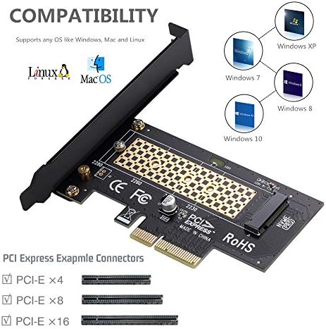 M.2 NVME to PCIe 4.0 x4 Adapter with Aluminum Heatsink Solution | M.2 NVMe SSD to PCIe X16/X8/X4 Adapter Card with Aluminum Heatsink, Easy Install, Supports 2230/2242/2260/2280