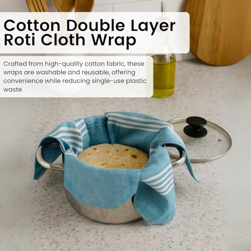 Image of Double Layer Roti Wrap /Chapati Cover - 2 PC Premium Cotton Cloth for Roti, Paratha, Phulka, Hot Case | Kitchen Chapati Cloth with Flaps | Soft & Durable Cotton Seed Fabric (Red & Blue)
