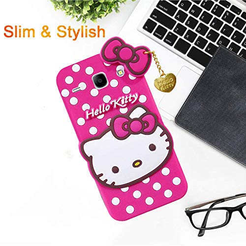Image of Unirock Hello Kitty Back Case Cover for Samsung Galaxy Core GT-I8262| 3D Cute Hello Kitty Case |Soft Silicone Rubber Back Cover with Pendant Kitty Cover for Samsung Galaxy Core GT-I8262 (Pink)