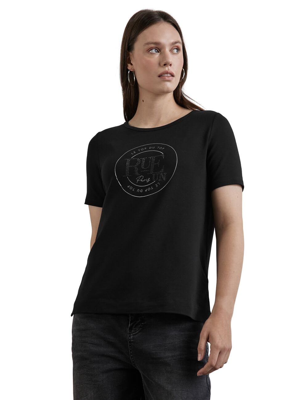 Street One Damen A322255 T-Shirt Mit Artwork, Schwarz,44
