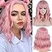 FVCENT 14 Zoll kurze lockige Frauen Mädchen charmante synthetische Bob Perücke mit Pony (Rosa)