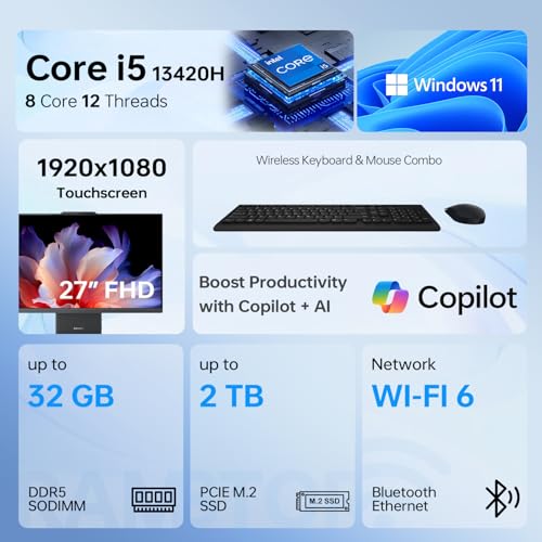 Image of Lenovo IdeaCentre I Pro Business All-in-One, Next Gen AI, 27 inch FHD Touchscreen 100Hz, i5-13420H, 32GB DDR5 RAM, 2TB SSD, Wi-Fi 6, Webcam, Wireless KB &M, Bundle with ADATA 64GB USB Flash Drive