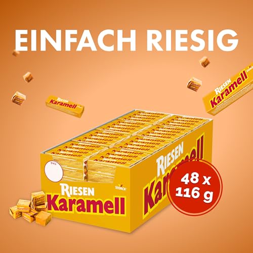 Karamell RIESEN – 48 x 116 g Stangen – Karamell-Kaubonbons mit intensivem Karamellgeschmack – Toffees einzeln verpackt