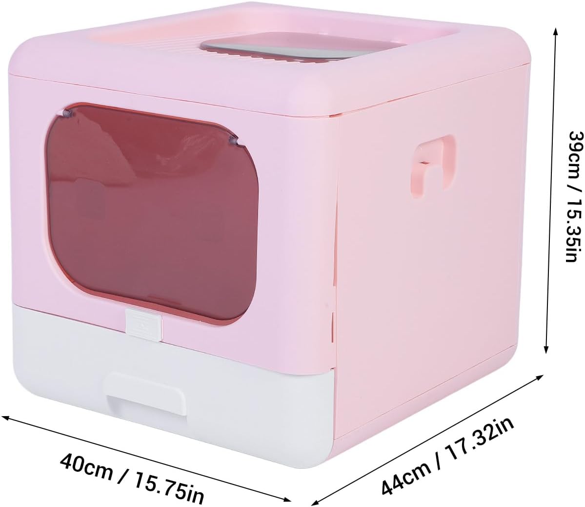 Foldable Square Cat Litter Box, Enclosed Large Size, Top Entry Kitty Toilet, Anti Splashing, Odor Control, Pet Cleaning Supplies, Space Saving for Home (Pink)