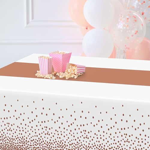 Image of QZYL 4 Pack Disposable Table Cloth, 54 inch x 108 inch Rectangle Party Table Cloths with Pink Dot, Waterproof Plastic Table Covers for Birthday Wedding Receptions Family Gathering Holiday Dinner