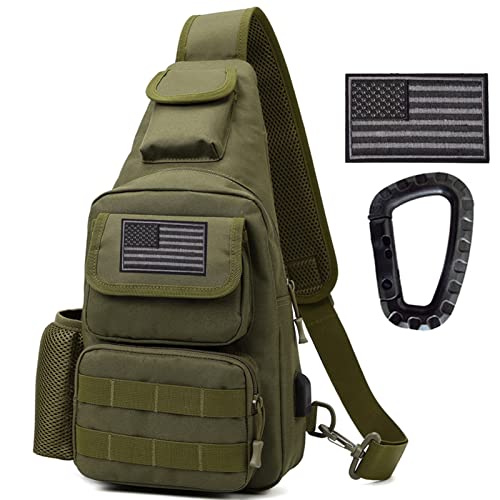 Novemkada Tactical Shoulder Bag - 1000D Molle Military Backpack Outdoor Daypack Chest Pack (Green)