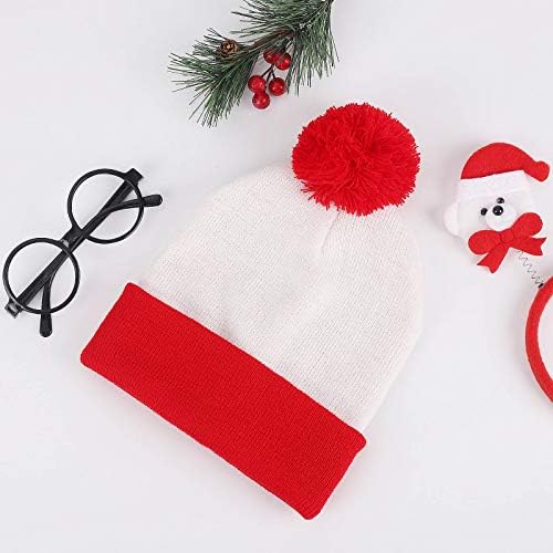 Frestepvie Bonnet De Lutin En Tricot Enfant Garçon Fille 1 à 6 Ans Casual Chapeau Hiver Tricoté Pour Noël Doux Style Rayure Décoration Clochette Pompon Blanc Cadeau Accessoire De Cosplay