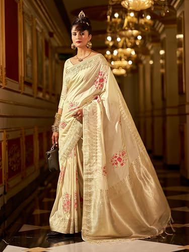 Image of SWORNOF Women's Banarasi silk Saree With Unstitched Blouse Piece