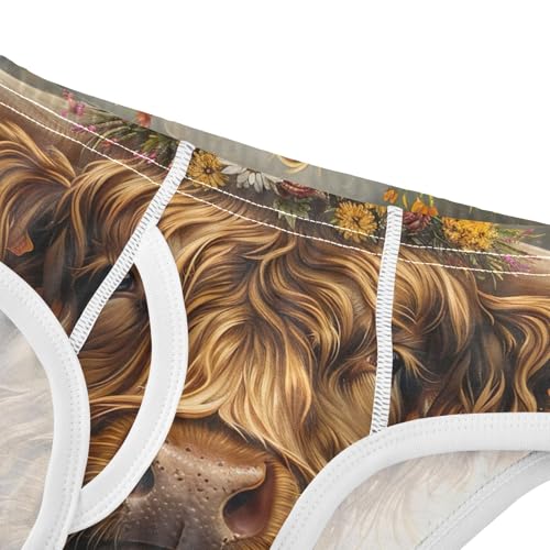 ODAWA Highland Cow Floral Brown Cotton Underwear, Boys Underwear 2T4