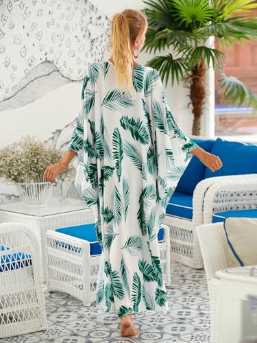 Image of IMAGEKOPE Women's Plus Size Animal Print V-Neck Batwing Kaftan Beach Dress Bathing Suit Cover-Up Loungewear