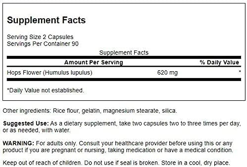 Swanson Full-Spectrum Hops - Herbal Supplement Promoting Stress, Focus & Mood Support - May Support Brain & Cognitive Health - (180 Capsules, 620mg per Serving)