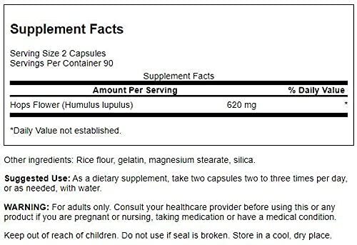 Swanson Full-Spectrum Hops - Herbal Supplement Promoting Stress, Focus & Mood Support - May Support Brain & Cognitive Health - (180 Capsules, 620Mg Per Serving) #TOP1