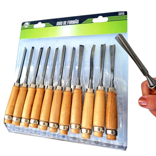 Kit de Formões para Entalhe com 12 Peças Pontas Diversas para Madeira Gesso Argila Resina Marcenaria