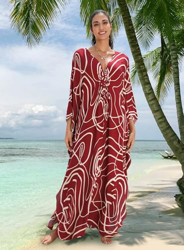 Image of Yanziliu Kaftan Dress for Women,Plus Size Hawaiian Batwing Sleeve Beach Cover Up Summer Swimsuit Dresses