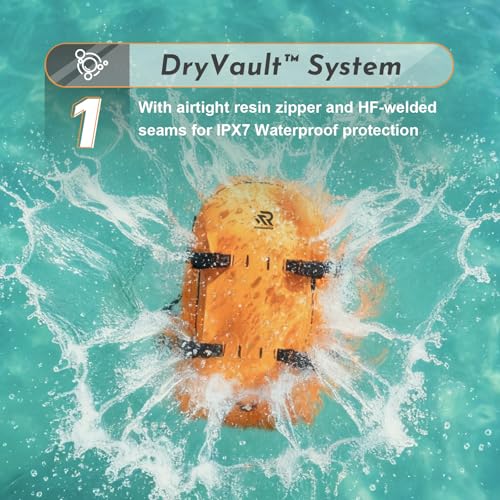 Image of IPX7 Waterproof Backpack for Kayaking, Paddle Boarding, Boating, Premium 30L Dry Bag with Resin Zipper, Airtight Rugged Gear Protection Large Capacity for Men, Water Sports, Surfing, Orange