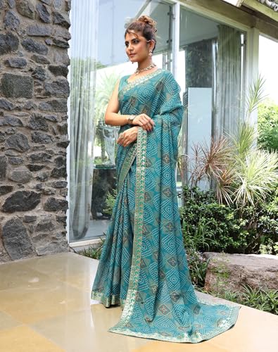 Image of Yashika Women's Georgette Saree with Lace |Solid Digital Printed Patola Saree for Women