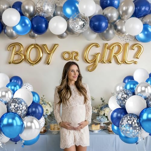 Image of Blue White Silver Confetti Balloons - 50pcs 12 inch Metallic Blue Silver and Clear White Confetti Latex Balloons for Graduation Father's Day Birthday Wedding Anniversary Bridal Shower Party Decorations