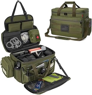 Patrol Bag Law Enforcement, Police Gear Bag Car Front Seat Organizer for Police with Laptop Layer and Cup Holders, MOLLE System, Fits Vehicle Passenger Seat Army Green