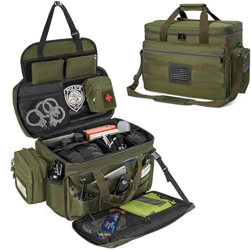 ITHWIU Patrol Bag Law Enforcement, Police Gear Bag Car Front Seat Organizer for Police with Laptop Layer and Cup Holders, MOLLE System, Fits Vehicle Passenger Seat, Army Green