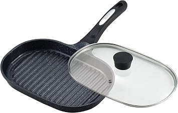 Arnest Ernest A-76159 Grill Pan with Lid Included, Induction Compatible Smoke Resistance, Excess Oil Can Be Cut, Defrosting, Easy Care, Belfina Brand Used by Major Restaurants