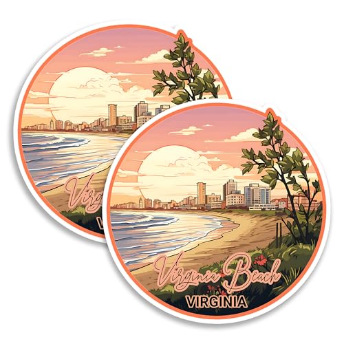 Virginia Beach Magnet 4 Inch 2-Pack Resort City – Strong Vinyl Decorative Travel Magnets for Fridge Locker Kitchen Office – Cute Fun Aesthetic Cool Durable & Long-Lasting Souvenir ID44999