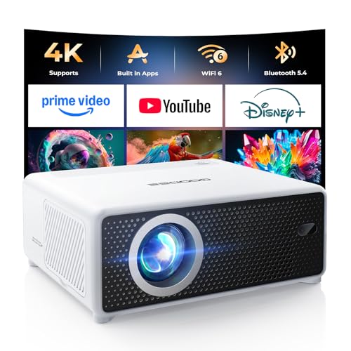 GOODEE Mini Smart Projector with WiFi and Bluetooth - Compatible with Netflix/YouTube/PrimeVideo, Electric Focus & Keystone, Short Throw Portable Video Projector Full HD for Indoor/Outdoor/Camping