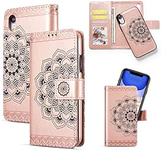 QLTYPRI Case for iPhone XR, Premium PU Leather Rubber Silicone Bumper Credit Card Holder Cash Pocket Magnetic Detachable Wallet Case Cover for iPhone XR - Pink Marble