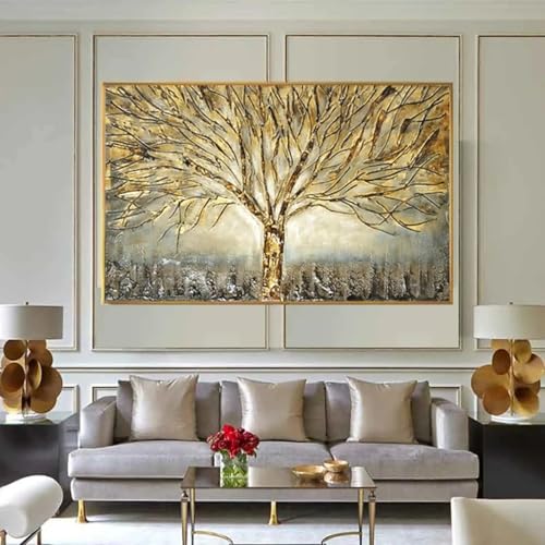 Tableau sur toile Arbre de vie doré cadeau idéal avec cadre pour maison