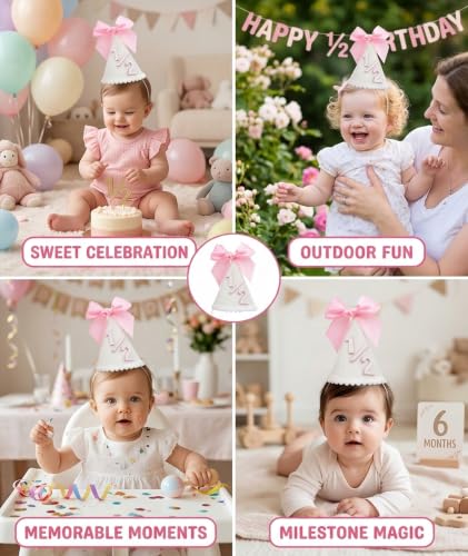 Image of piercing Half Birthday Decoration for kids, 1 /2 Birthday Decorations for kids, Half Way to One Decoration, Half Birthday Cap, Adorable Party Hat Milestone, Great for Photo Shoots