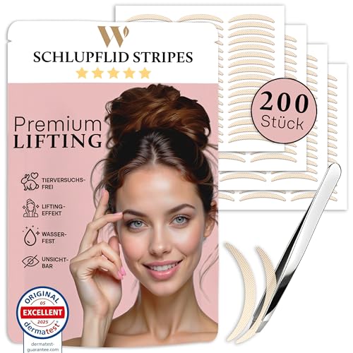 WOW STRIPES Schlupflider Augenlid LIFTING Stripes unsichtbar (200 Stk) | ohne OP, hautfreundlich, natürlich | Eyelid Tape Tapes Straps Strip als Lifting Set Augen-Lidstraffung Augenpads | M