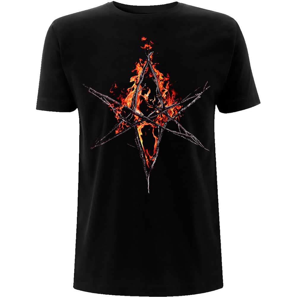 Bring Me The Horizon Men's Black T Shirt Flaming Hex Band Logo Official M