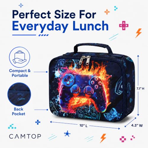 Image of CAMTOP Lunch Box Kids Boys Insulated Lunch Cooler Bag Reusable Lunch Tote Kit for School Travel，Black