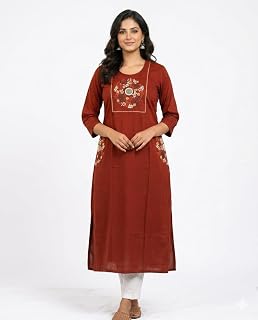 SQUARO Women Embroidery Dhabu Cotton Straight Kurta Kurtis for Ladies and Girls with Pockets (Only Kurti) Price In India