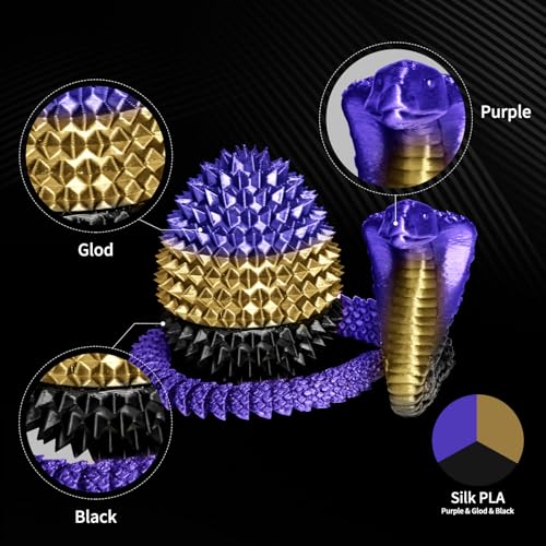 Image of Tri Color Silk PLA 3D Printer Filament, Rainbow Silk PLA Filament 1.75mm, + /- 0.02mm Accuracy, No Clog /Bubble, Durable, Vacuum Sealed, Fits Most FDM Printers, 1KG Spool - Purple /Gold /Black