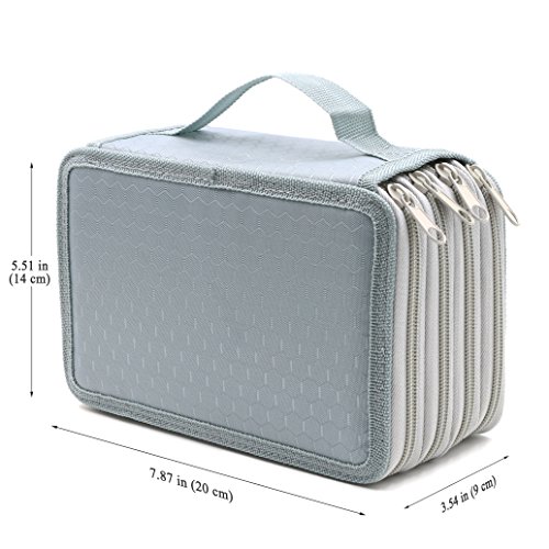 Image of YOUSHARES Oxford Fabric Handy Multi-layer Zipper Pencil Case with 72 Holders and Strap, Gray