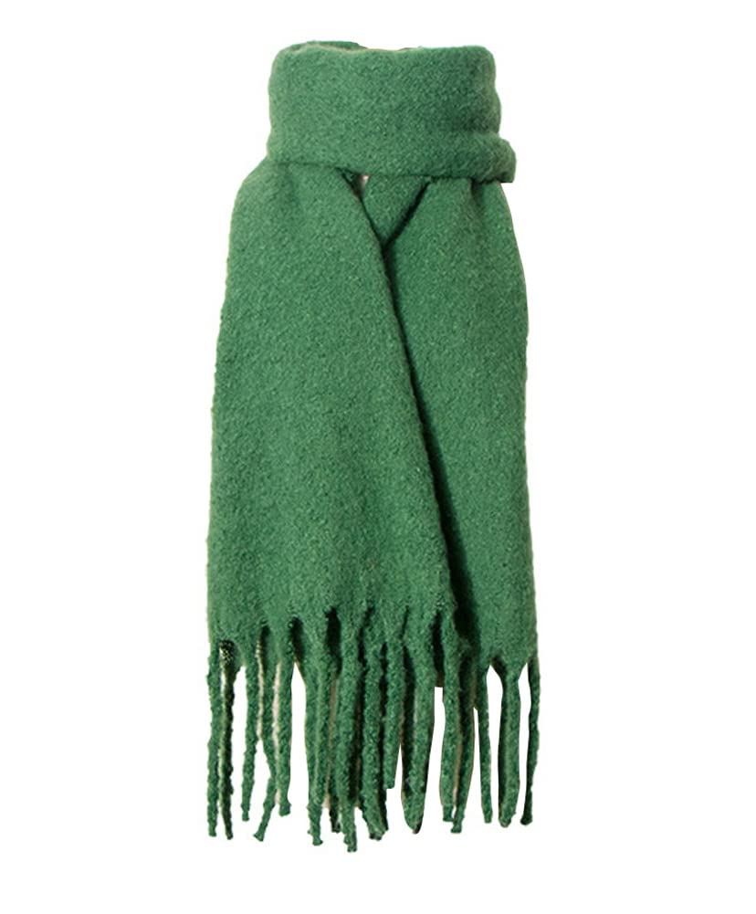 Soulqool Women's Green Long Scarf Winter Shawl Scarves Solid Color Wraps Wool Spinning Tassel Blanket Long Stole Gifts (Green)