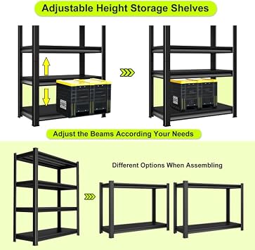 48 W Garage Shelving Heavy Duty, 2000 Lbs Loads Garage Storage Shelves Heavy Duty, Metal Shelving Units and Storage Racks, Industrial Utility Shelf,48 Wx16 Dx63 H, Black