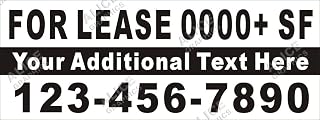 36" X 96" Custom Printed for Lease (Rent, Sale) Banner Sign with Your Phone Number and Additional Text (Design #1)