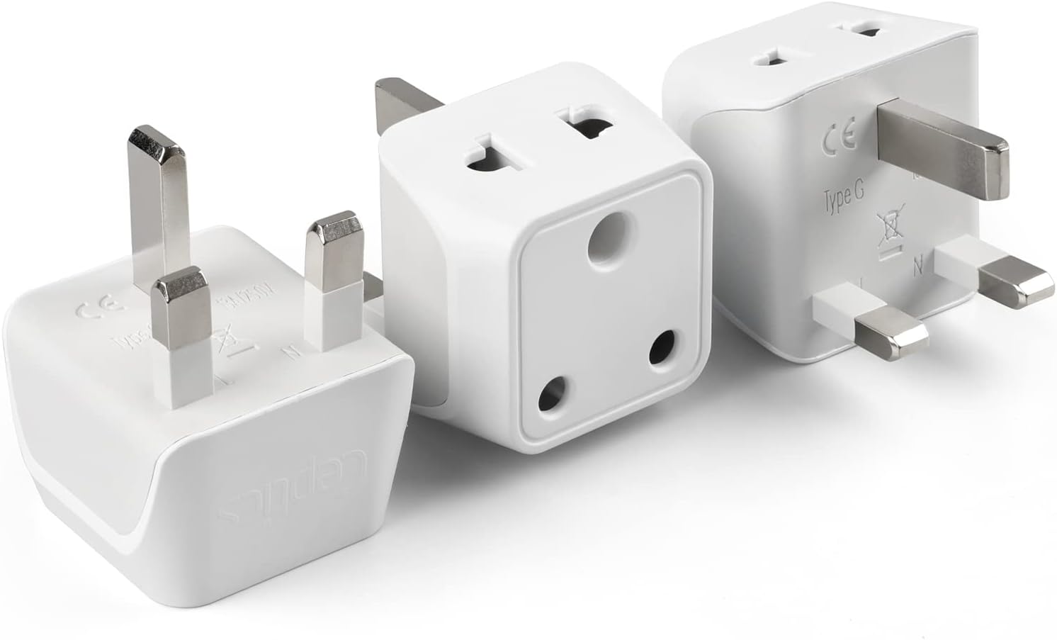 Ceptics UK Adapter for Indian Pins, Type G Plug Adapter with Dual Inputs, India to UAE Adapter, Ireland Plug - 2 in 1 UK Adapter for Laptops, Phones, Chargers - CE - RoHS, 3 Pack