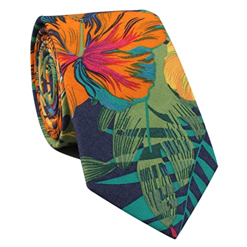 Image of Mantieqingway Floral Ties for Men Skinny Cotton Tie Flower Necktie