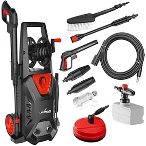 LEHMANN Hudson Hochdruckreiniger mit Aluminiumpumpe, 1800 W, max. 220 bar Druck, 450 l/h Fördermenge, Zubehör - Terrassenbürste, Schaumsprüher, Felgenbürste, Ideal als Auto Hochdruckreiniger