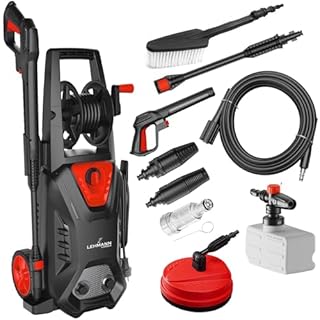 LEHMANN Hudson Idropulitrice ad Alta Pressione con Pompa in Alluminio, 1800 W, Max. 220 Bar, Portata 450 l/h, Set di Accessori – Spazzola Rotante per Terrazze, Schiumatore, Spazzola per Cerchioni