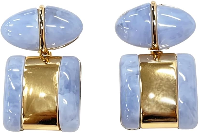 Dtja Vintage Geometric Resin Statement Dangle Earrings for Women Gold-Toned Lightweight Multi-Colors Oval Square Charms Drop Dangling Earring Retro Holiday Y2K Party Accessories Jewelry