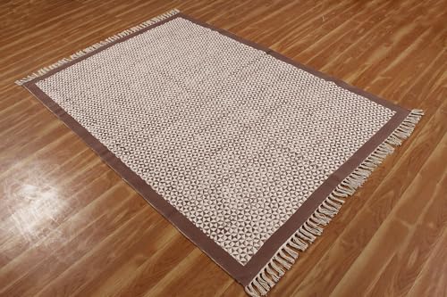 Tapis en coton avec bordure Dhurrie Collection Square de luxe